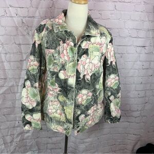 Chico's XL Floral Bomber Jacket - Pink and Green Chicos Sz 3